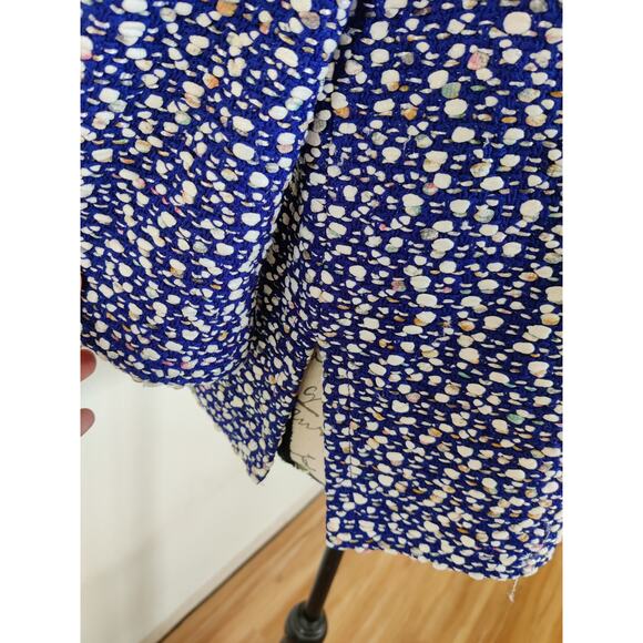 St. John Tweed Jacket Blazer Size 8 Collared Woold Blend Blue & White 3/4 Sleeve - Picture 12 of 12